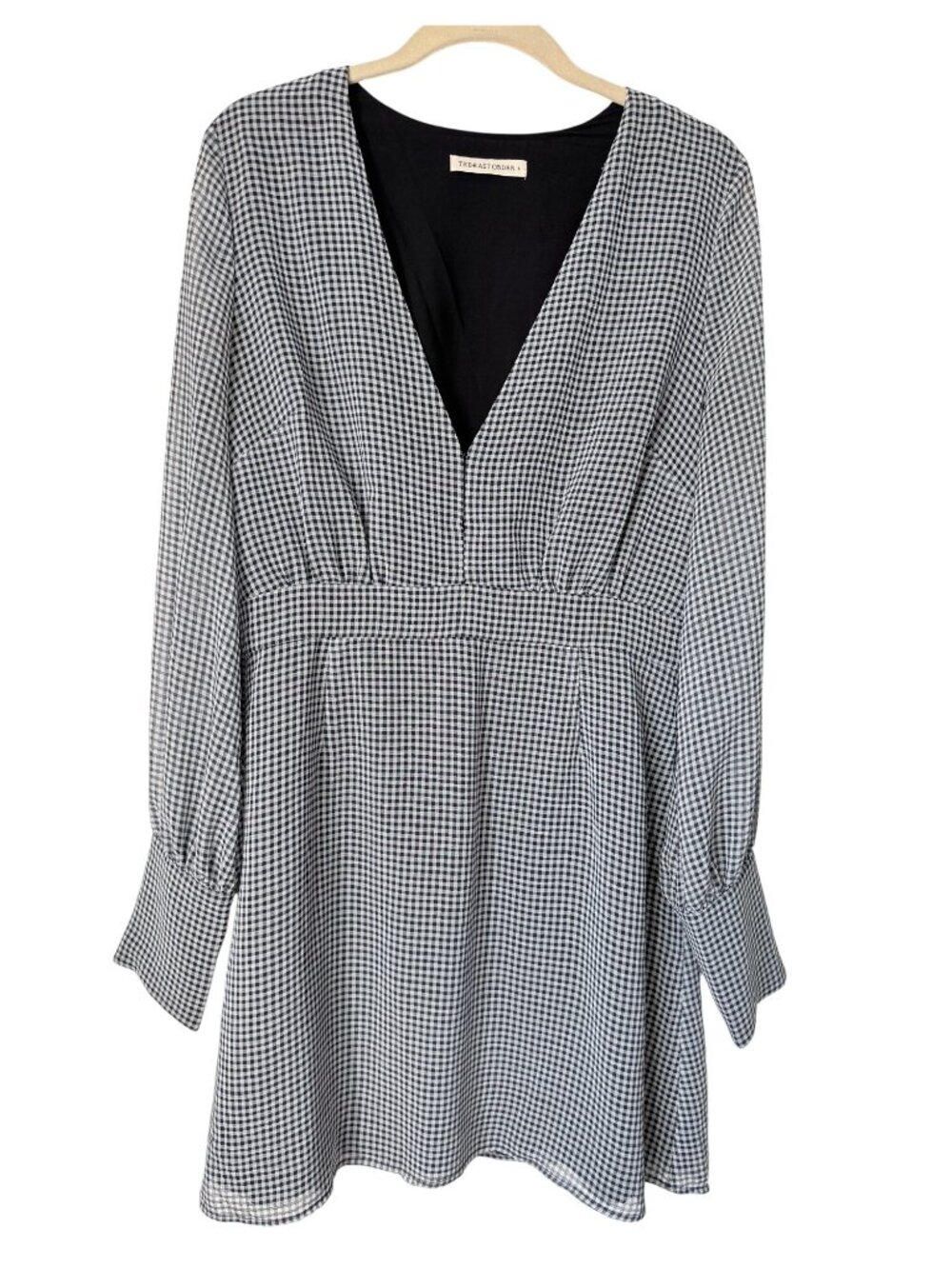 The East Order Navy & White Gingham Long Sleeve Mini Dress Large